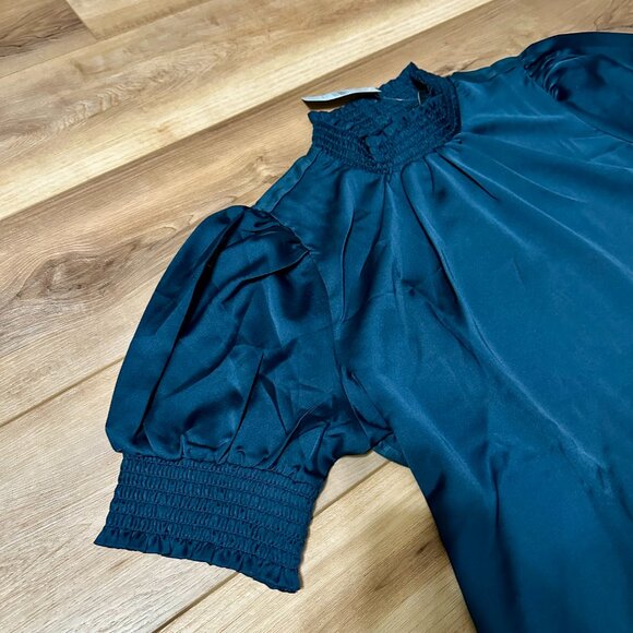 NEW Ann Taylor Mock Neck Blouse – Tile Color, Balloon Elbow Sleeves, Size LP - Picture 8 of 10